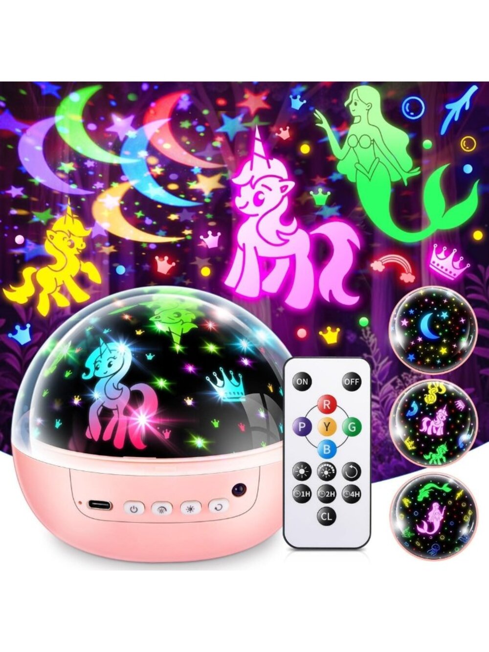 Unicorn & Mermaid Night Light Projector for Kids, 93 Colors, Perfect Gifts for